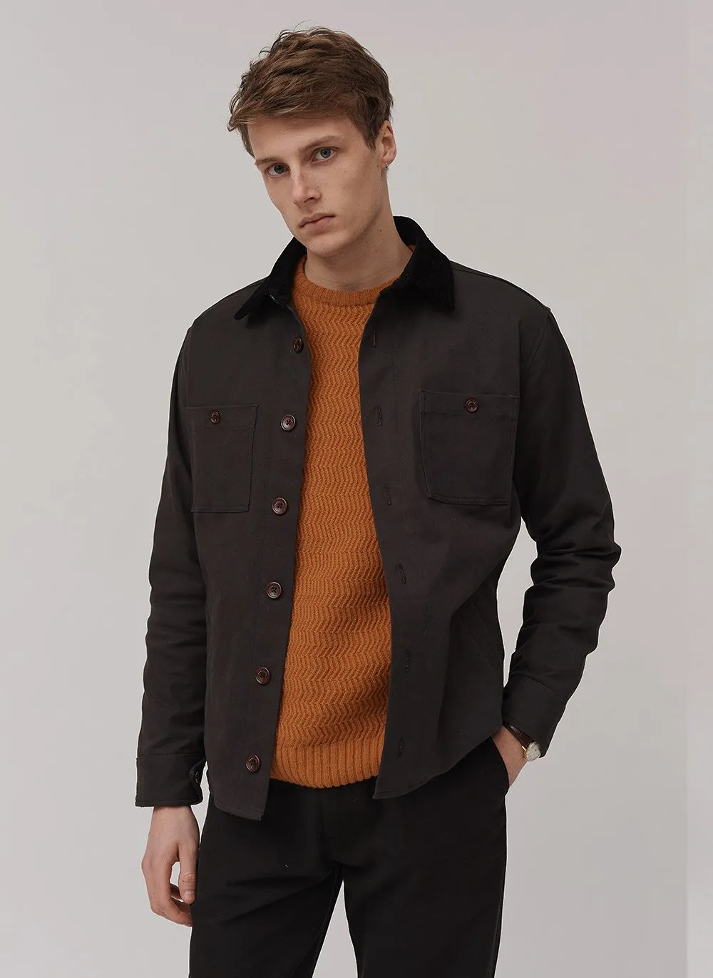 Workshirt | Graphite Twill With Cord Collar