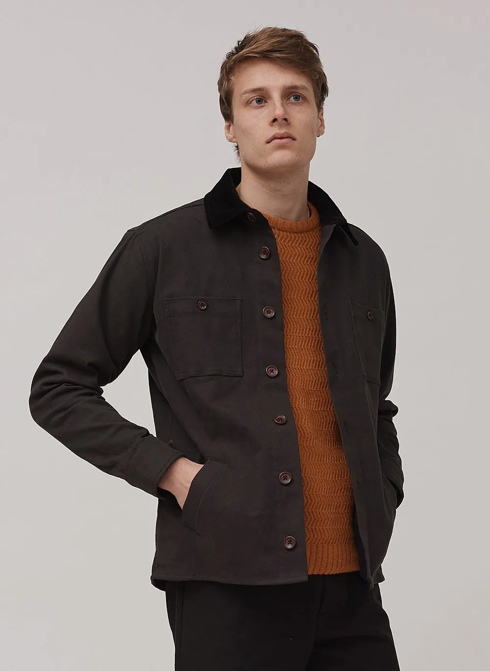Workshirt | Graphite Twill With Cord Collar
