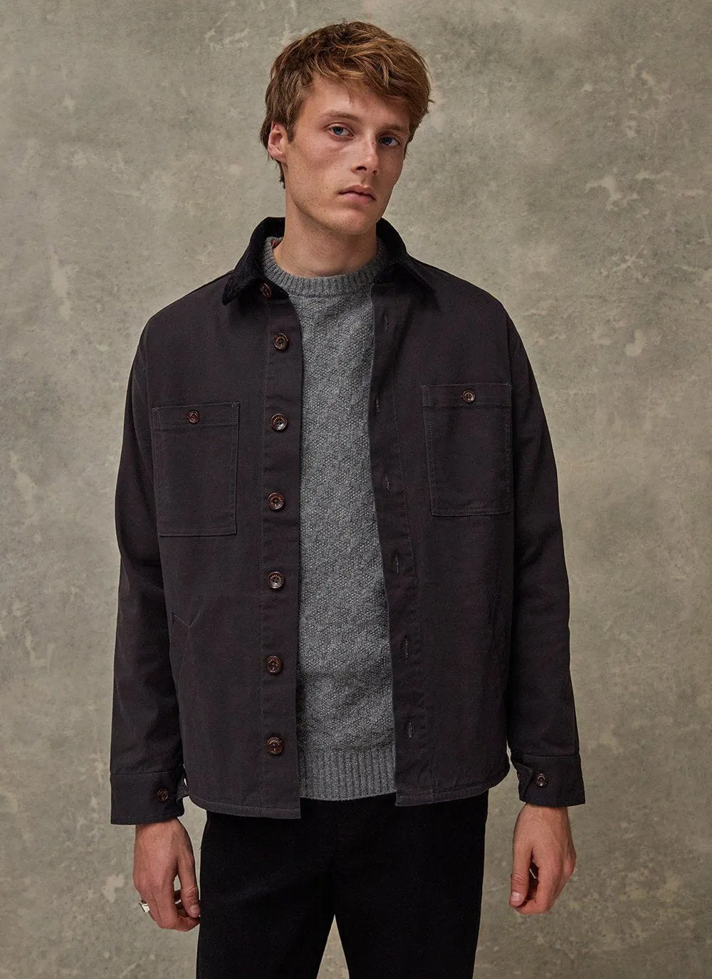 Workshirt | Graphite Twill With Cord Collar