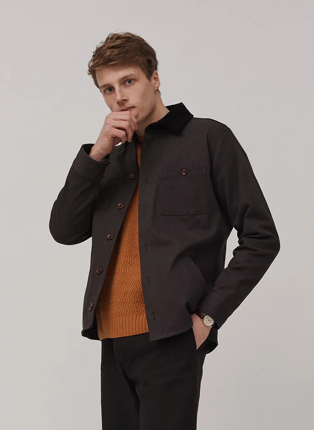 Workshirt | Graphite Twill With Cord Collar