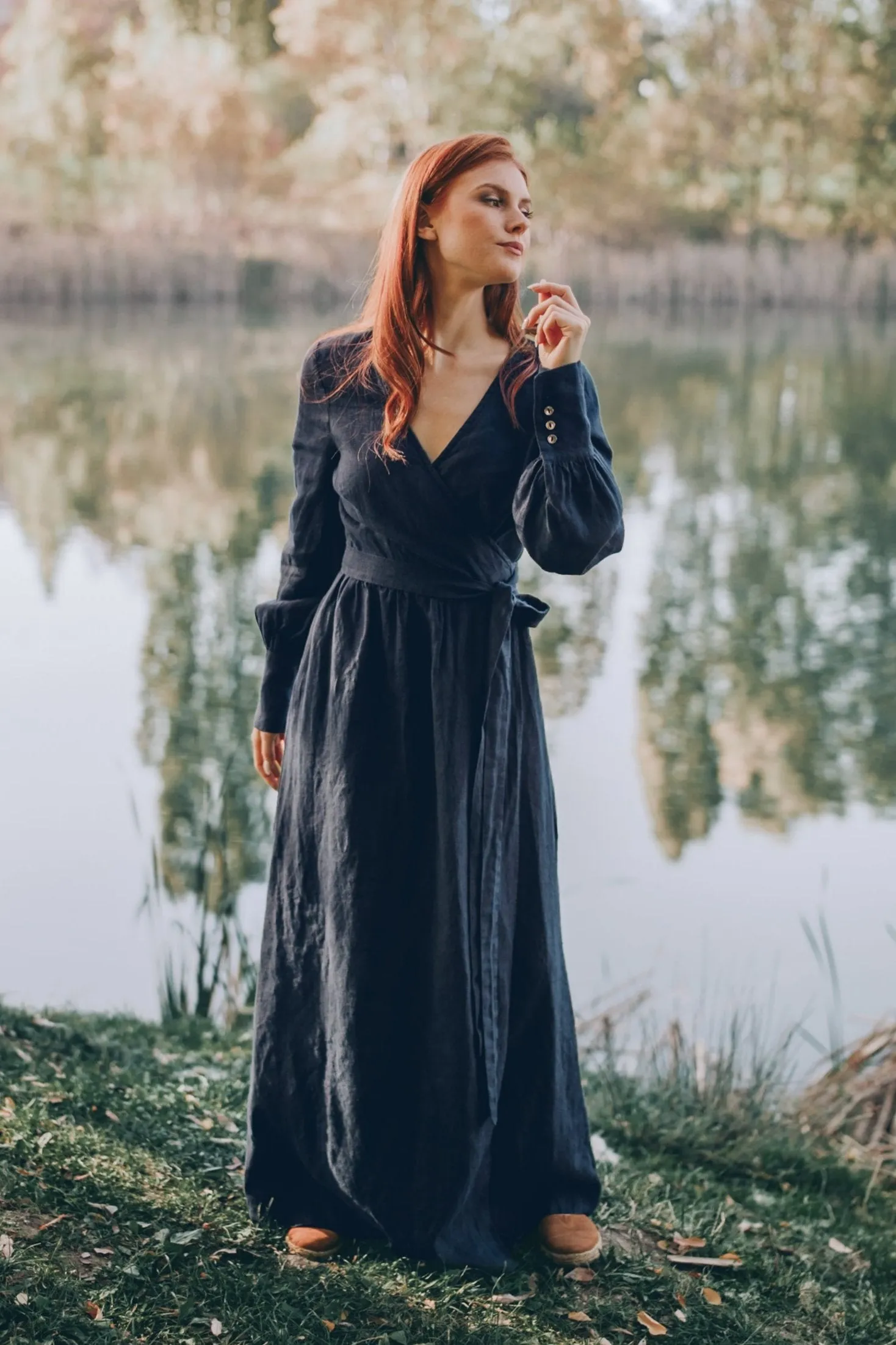 Wrap Linen Dress with Tie Waist