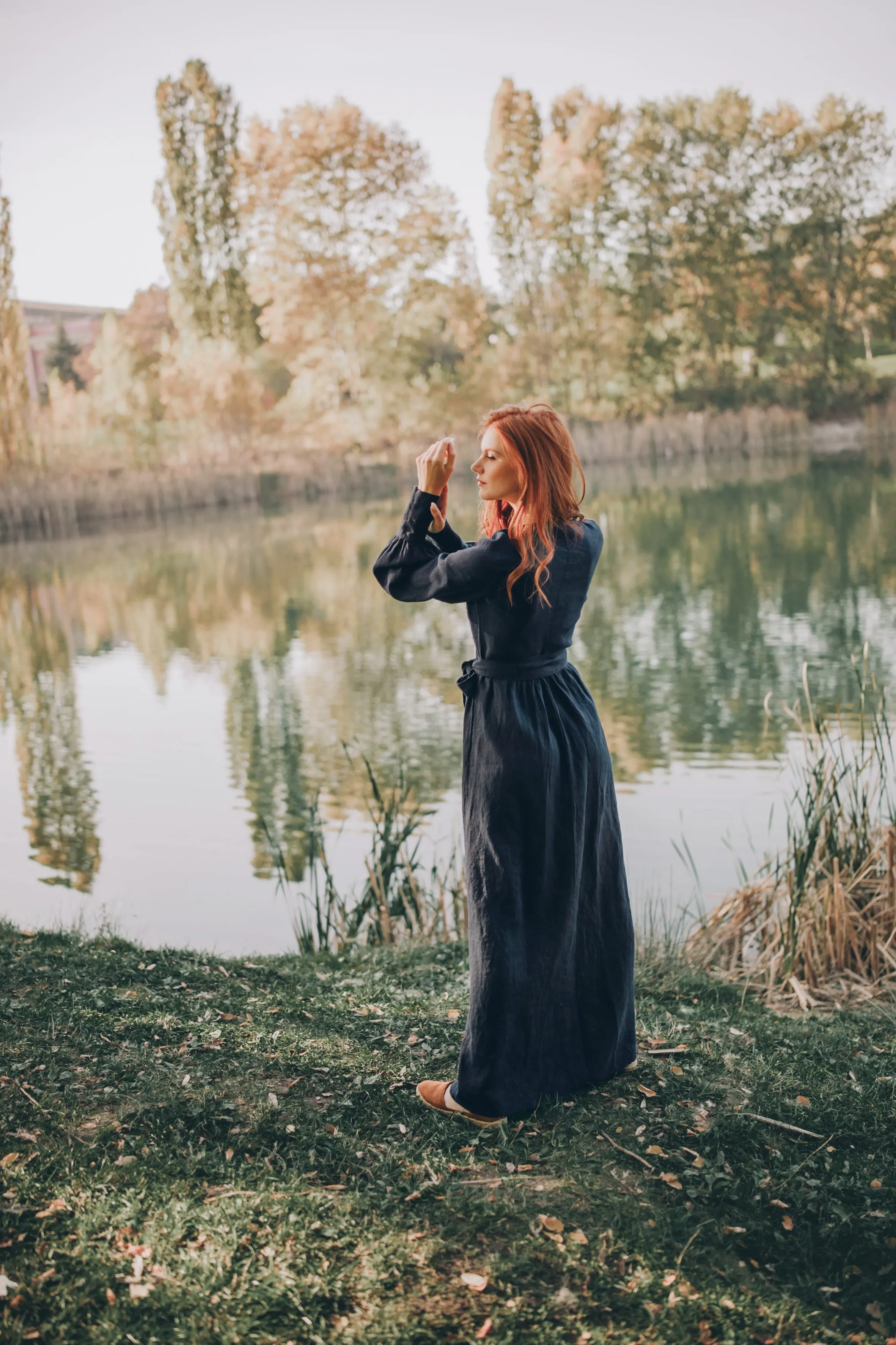 Wrap Linen Dress with Tie Waist