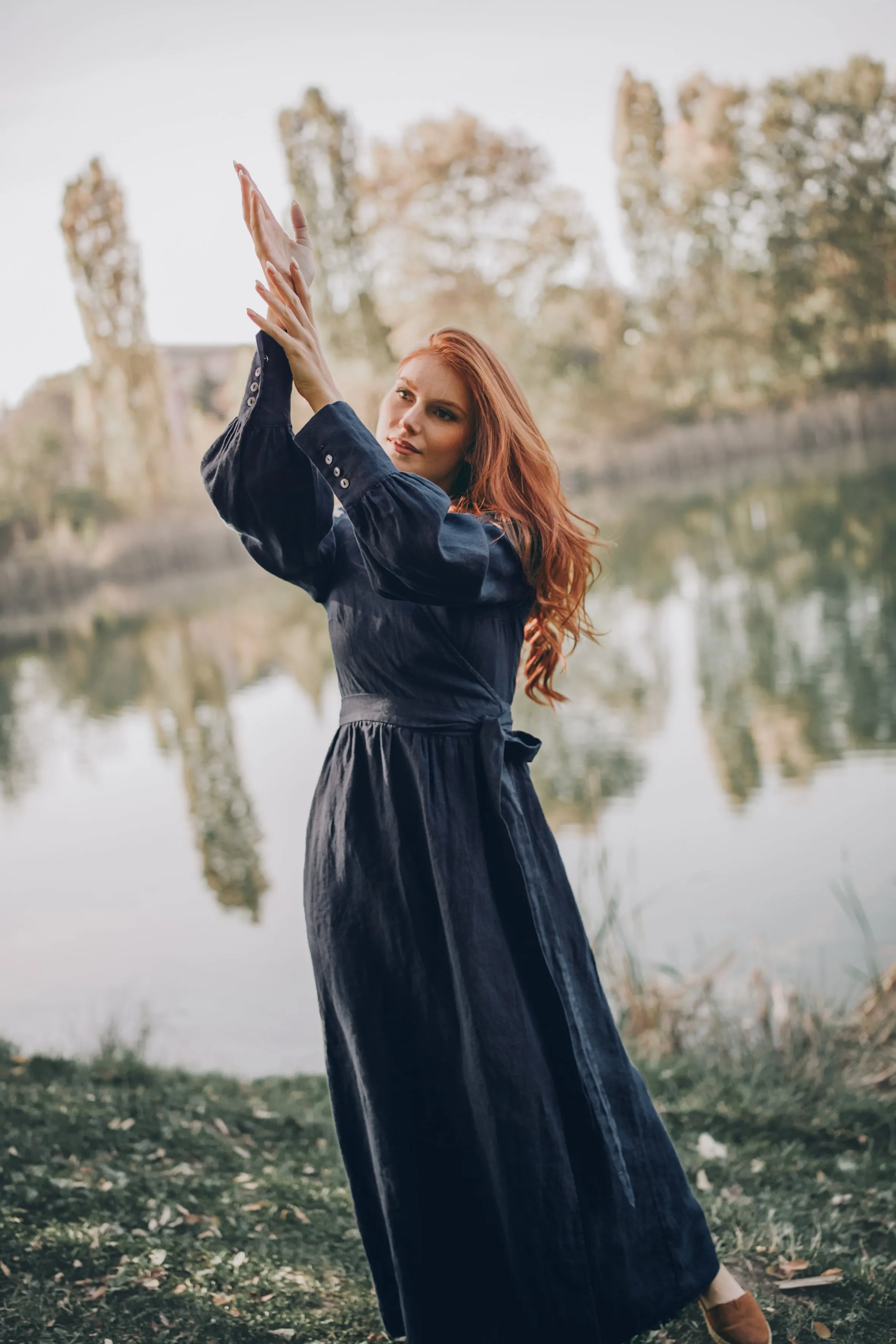 Wrap Linen Dress with Tie Waist