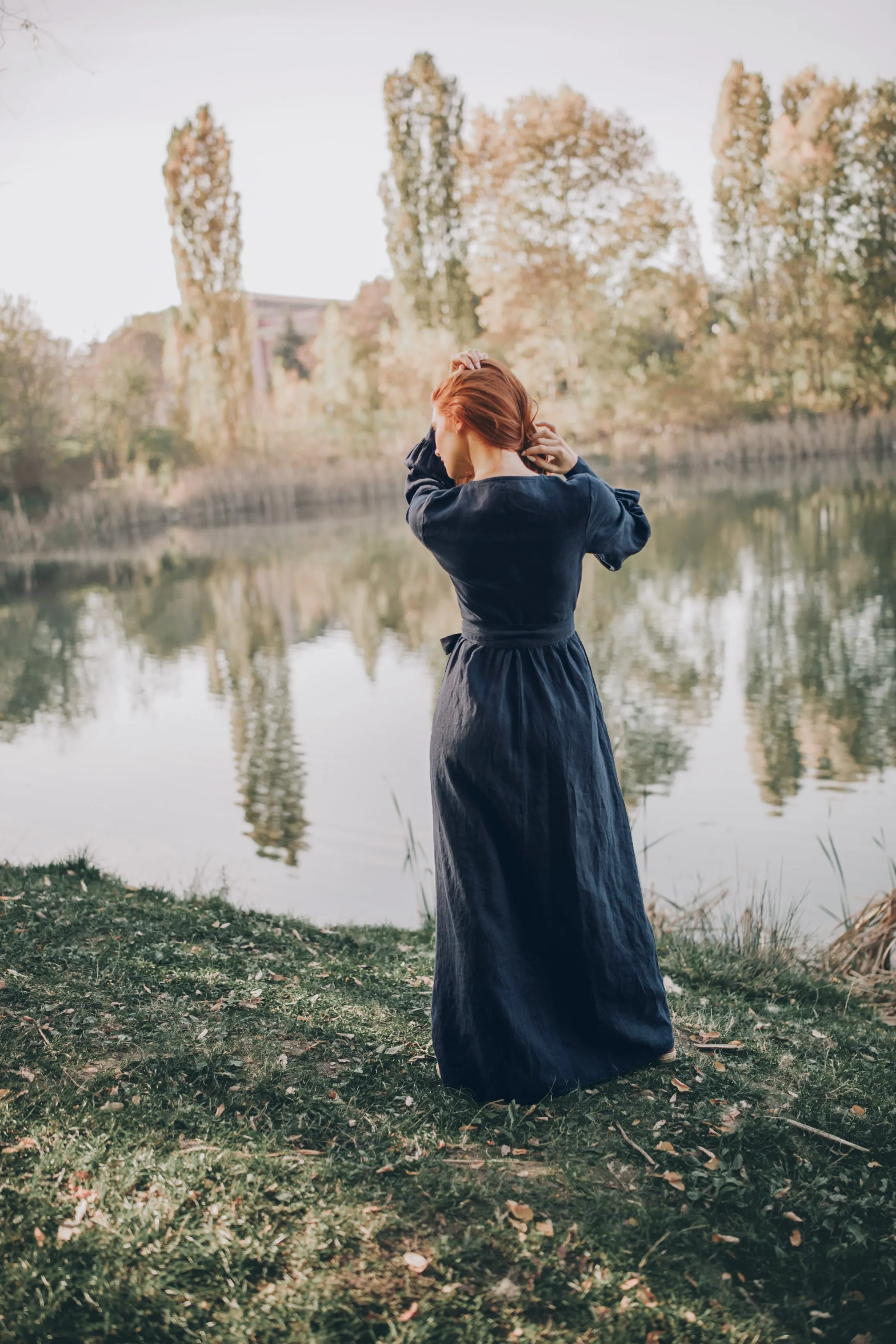Wrap Linen Dress with Tie Waist