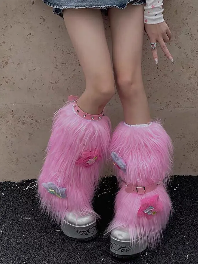Y2k angel furry leg warmers