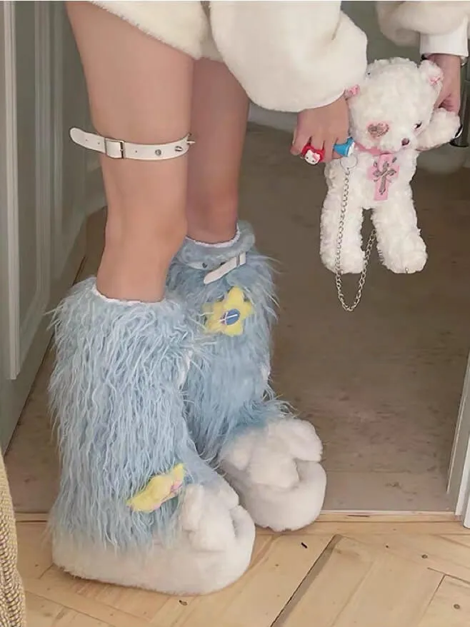 Y2k angel furry leg warmers