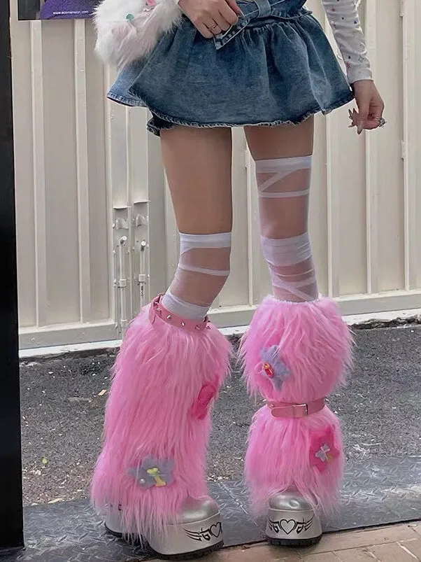 Y2k angel furry leg warmers