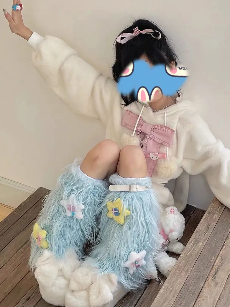 Y2k angel furry leg warmers