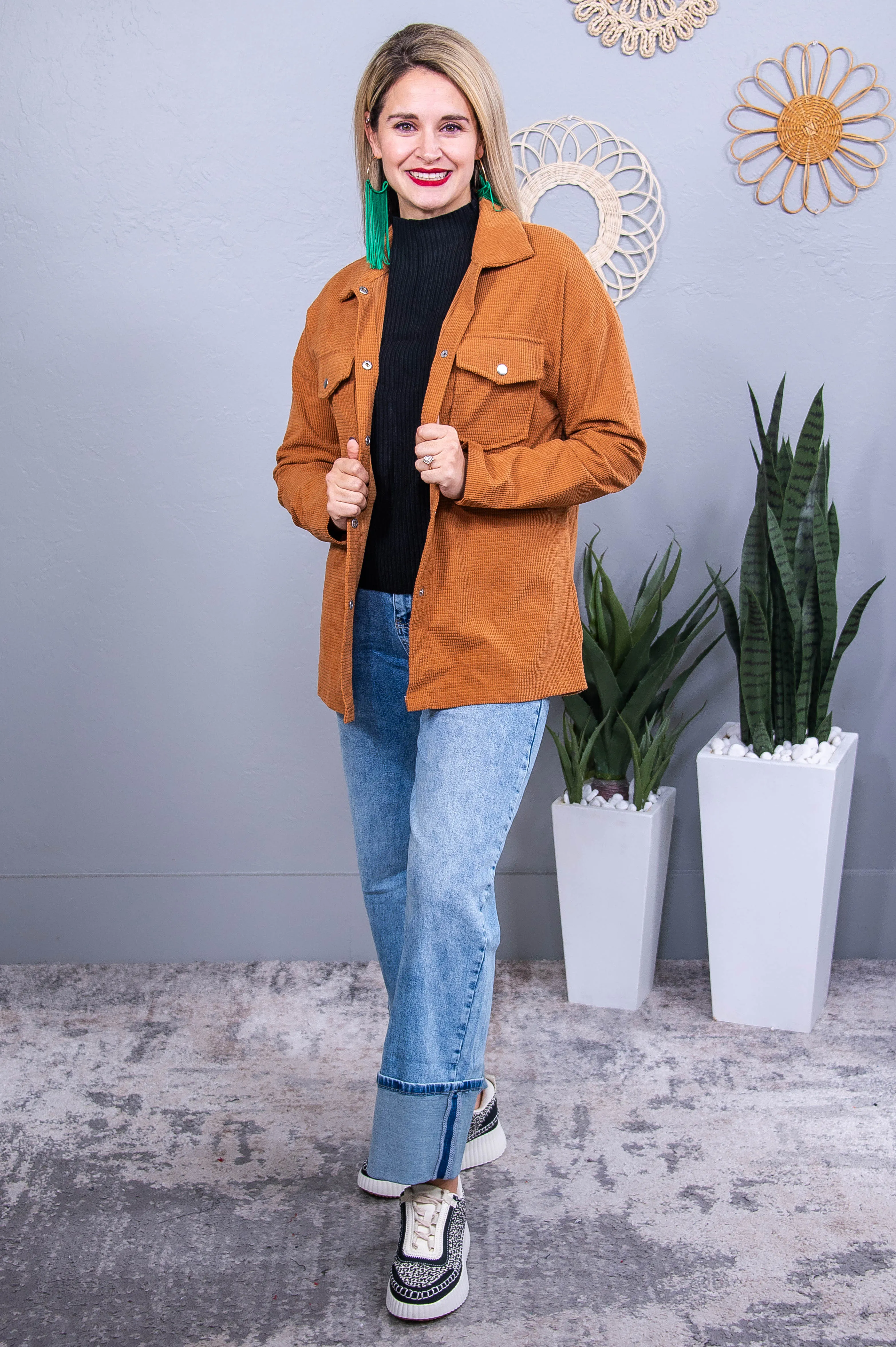 Your Vibe Attracts Your Tribe Light Brown Lightweight Shacket - O5653LBR