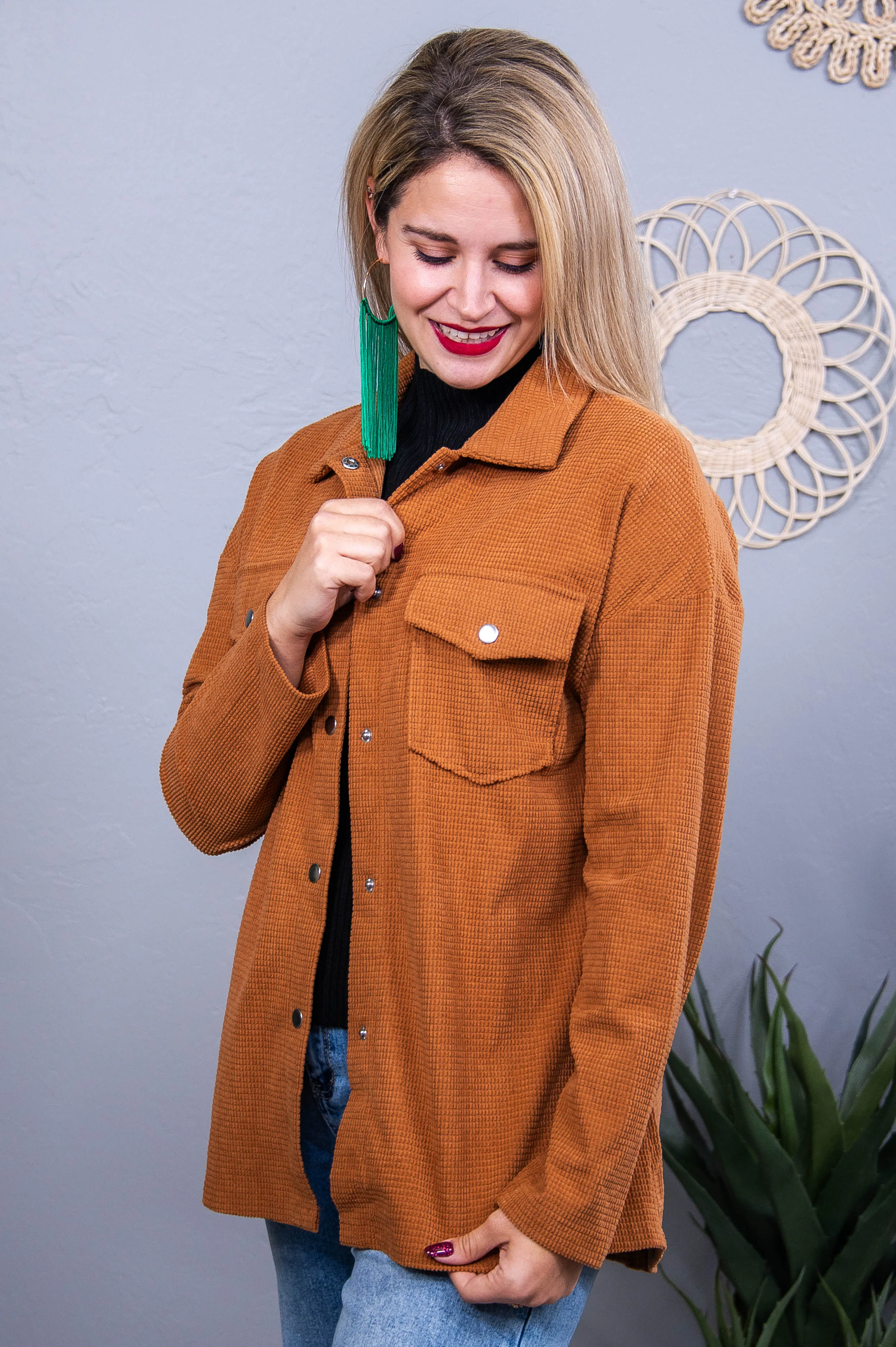 Your Vibe Attracts Your Tribe Light Brown Lightweight Shacket - O5653LBR
