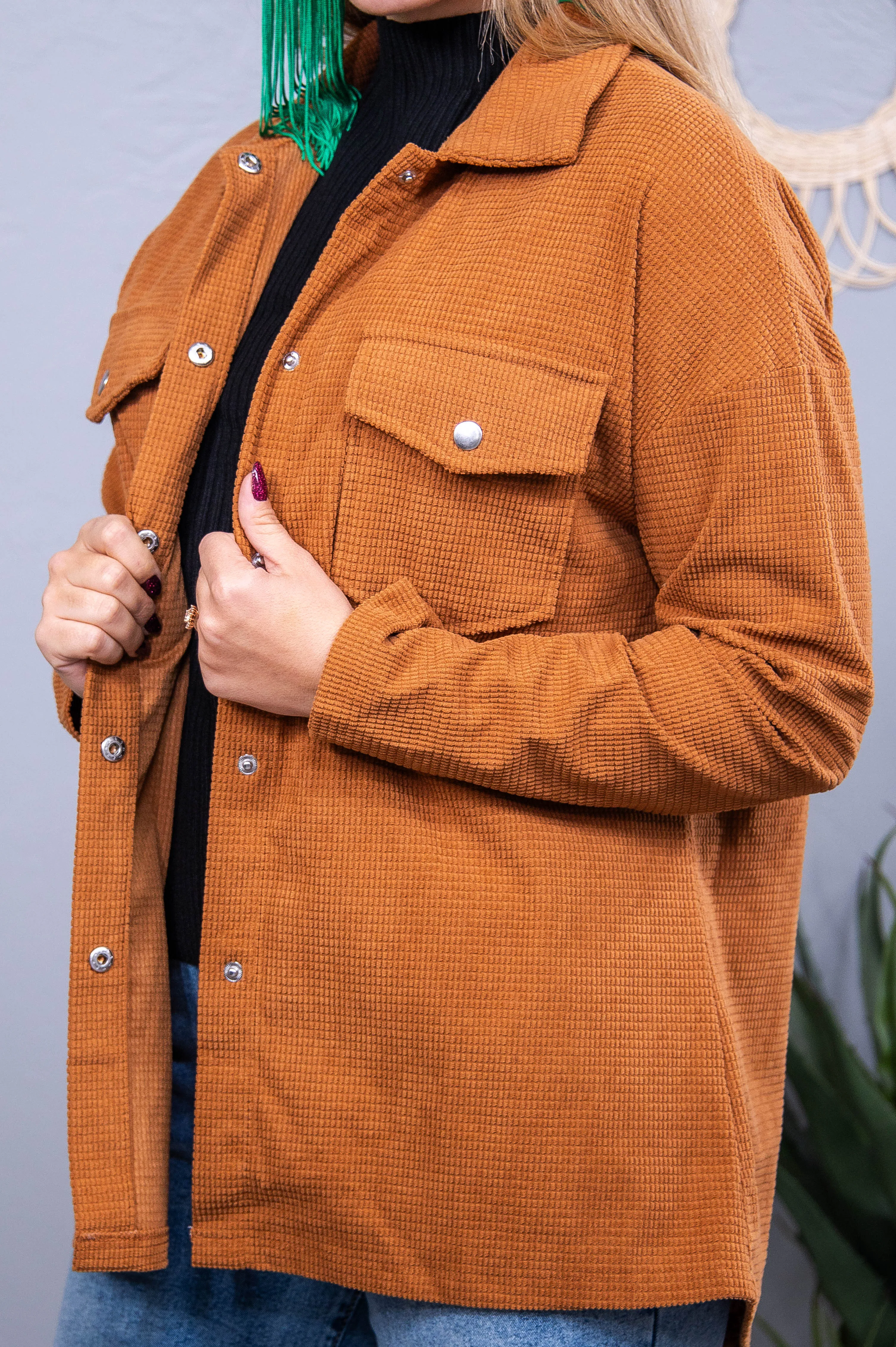 Your Vibe Attracts Your Tribe Light Brown Lightweight Shacket - O5653LBR