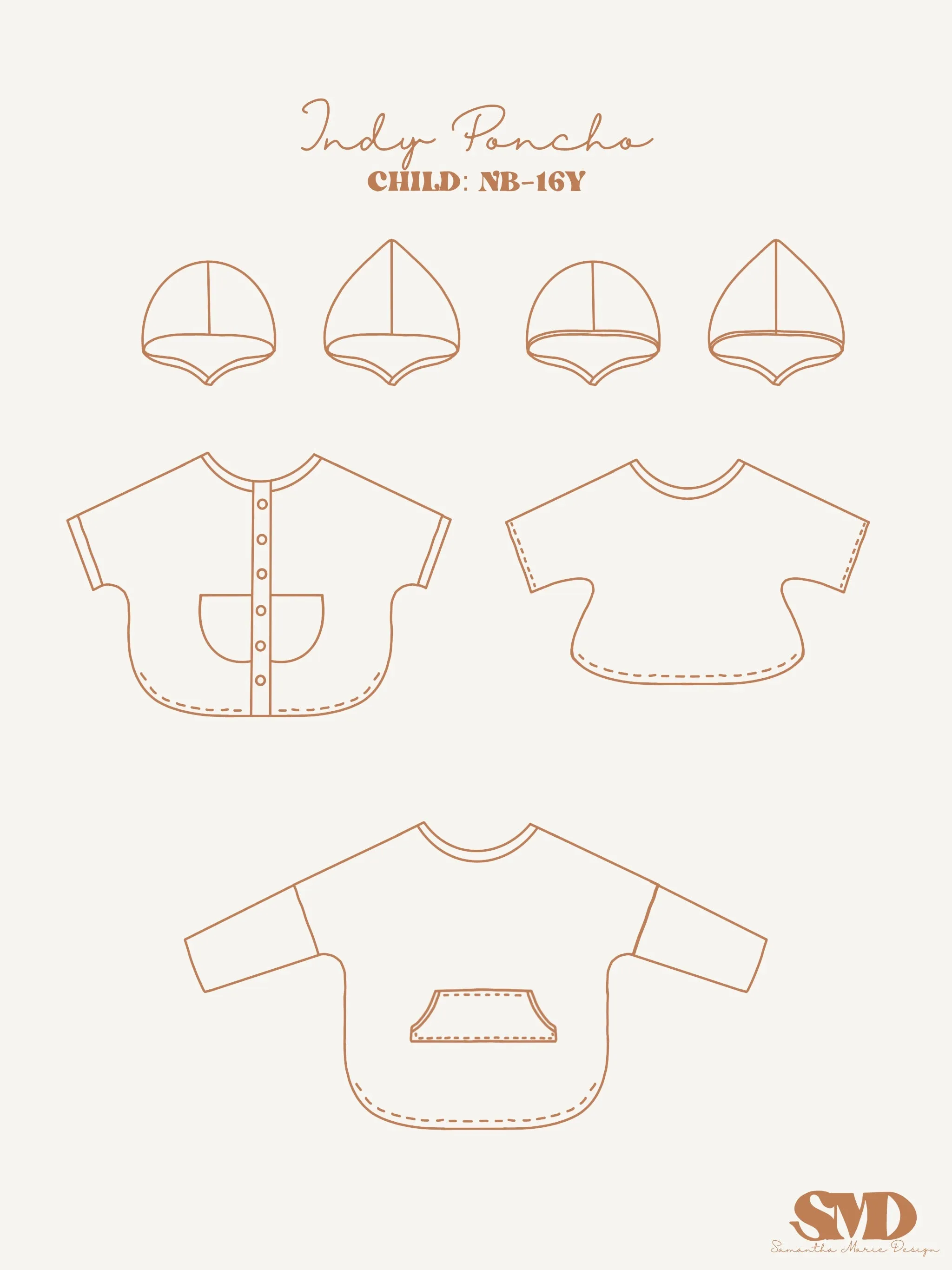 Youth Indy Poncho Digital Sewing Pattern Sizes NB-16Y